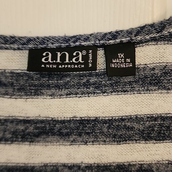 A.N.A Dark Blue/Winter White Striped Top, 1X - Picture 4 of 7